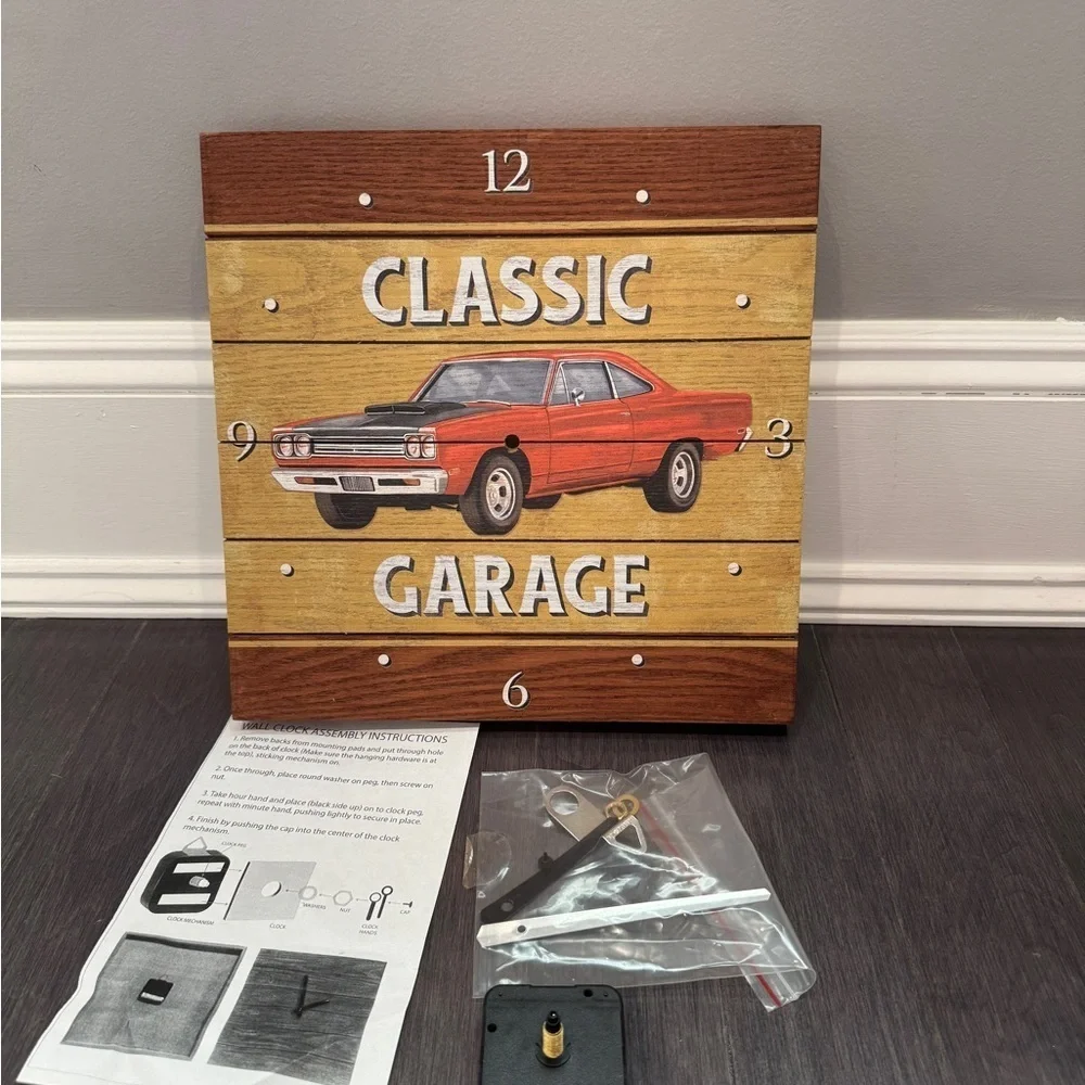 NWT Classic Garage 1969 Plymouth Roadrunner Wall Clock with Red Car Design